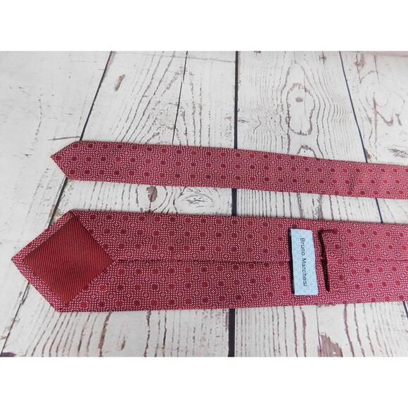 NWOT Bruno Marchesi Silk Print Tie Necktie Red Dot Hand Made 59\